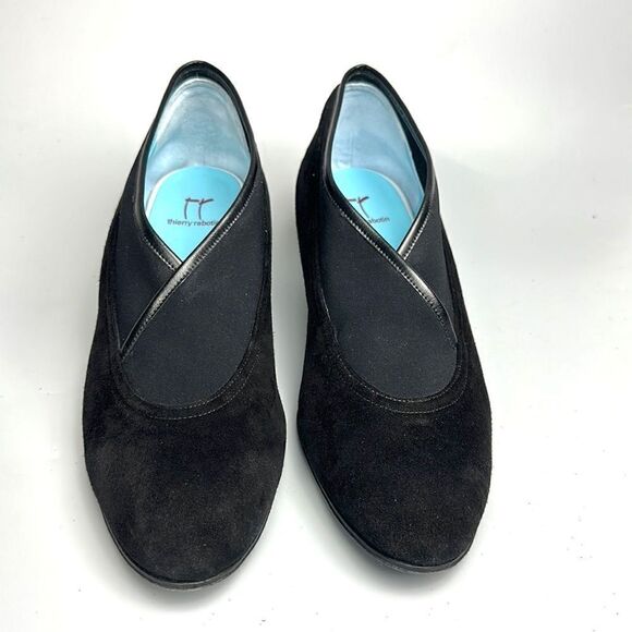 THIERRY RABOTIN Italy Black Suede Stretch Crossed Details Leather Pumps US 9,5 - Picture 3 of 16